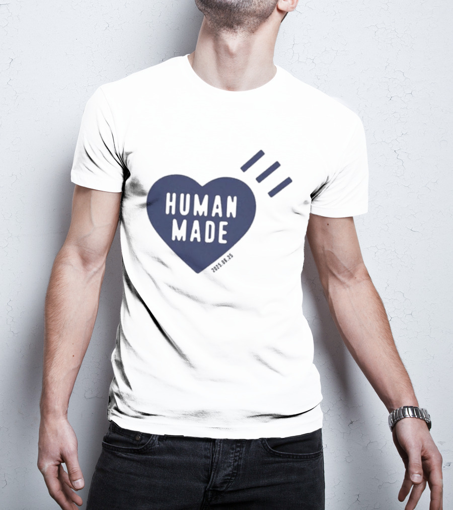 Daily Human Made Heart Motif With Three Stripes And Dry Alls T-Shirt