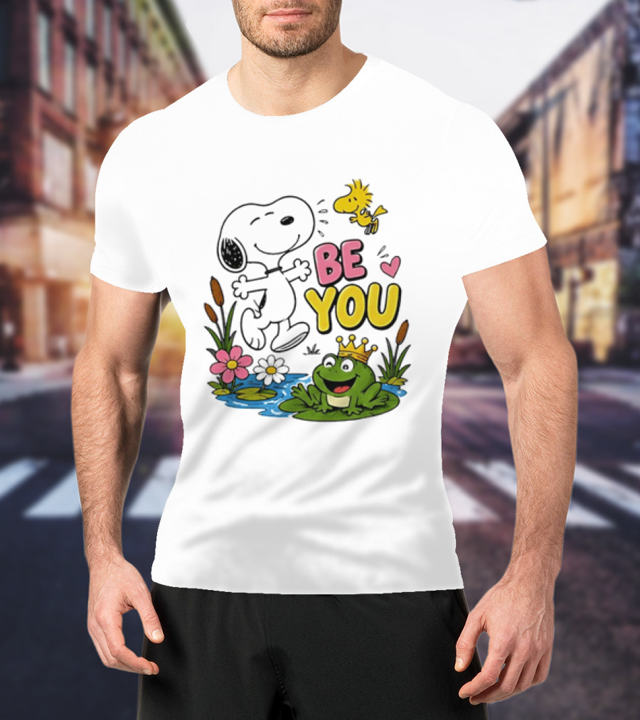 Snoopy And Woodstock Be You Frog Watercolor Flowers T-Shirt