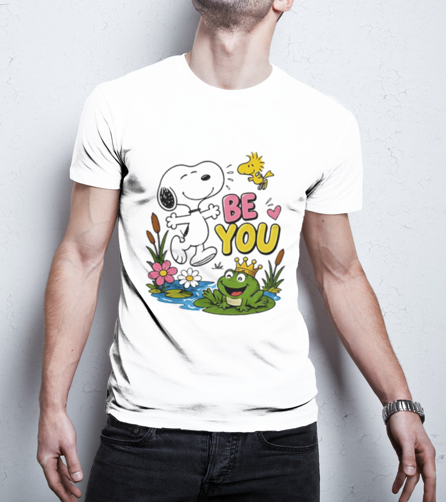 Snoopy And Woodstock Be You Frog Watercolor Flowers T-Shirt