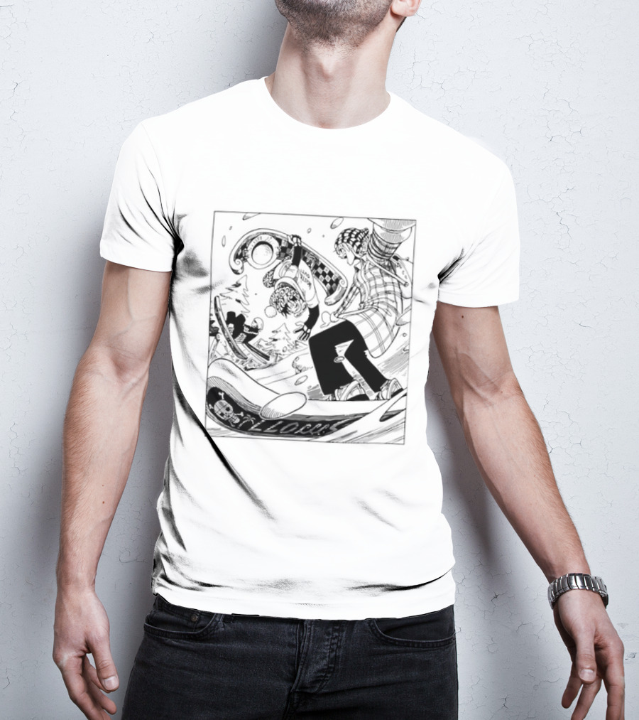 Snowboarding One Piece Crew Manga Style Action White Out Winter Scene T-Shirt