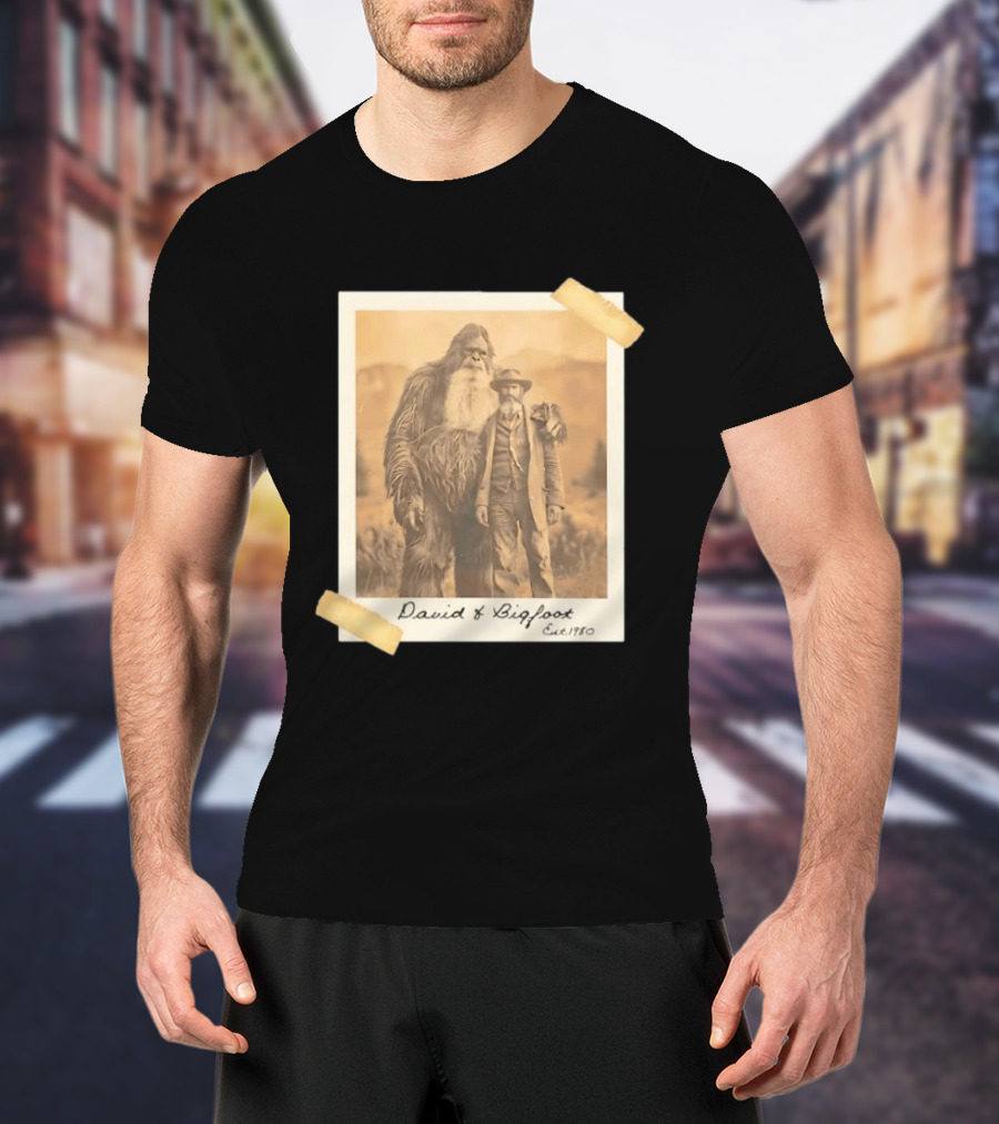 David And Bigfoot Polaroid Photo Est 1980 Sightings Nobody Believes T-Shirt