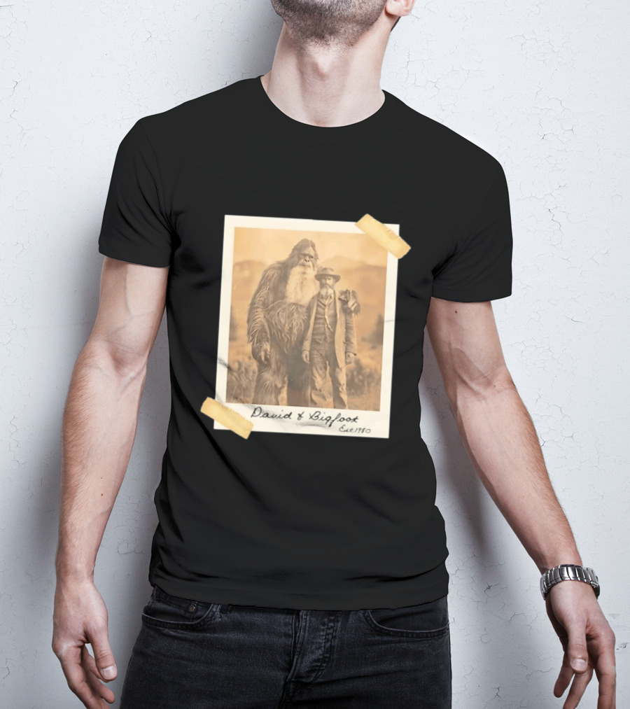 David And Bigfoot Polaroid Photo Est 1980 Sightings Nobody Believes T-Shirt