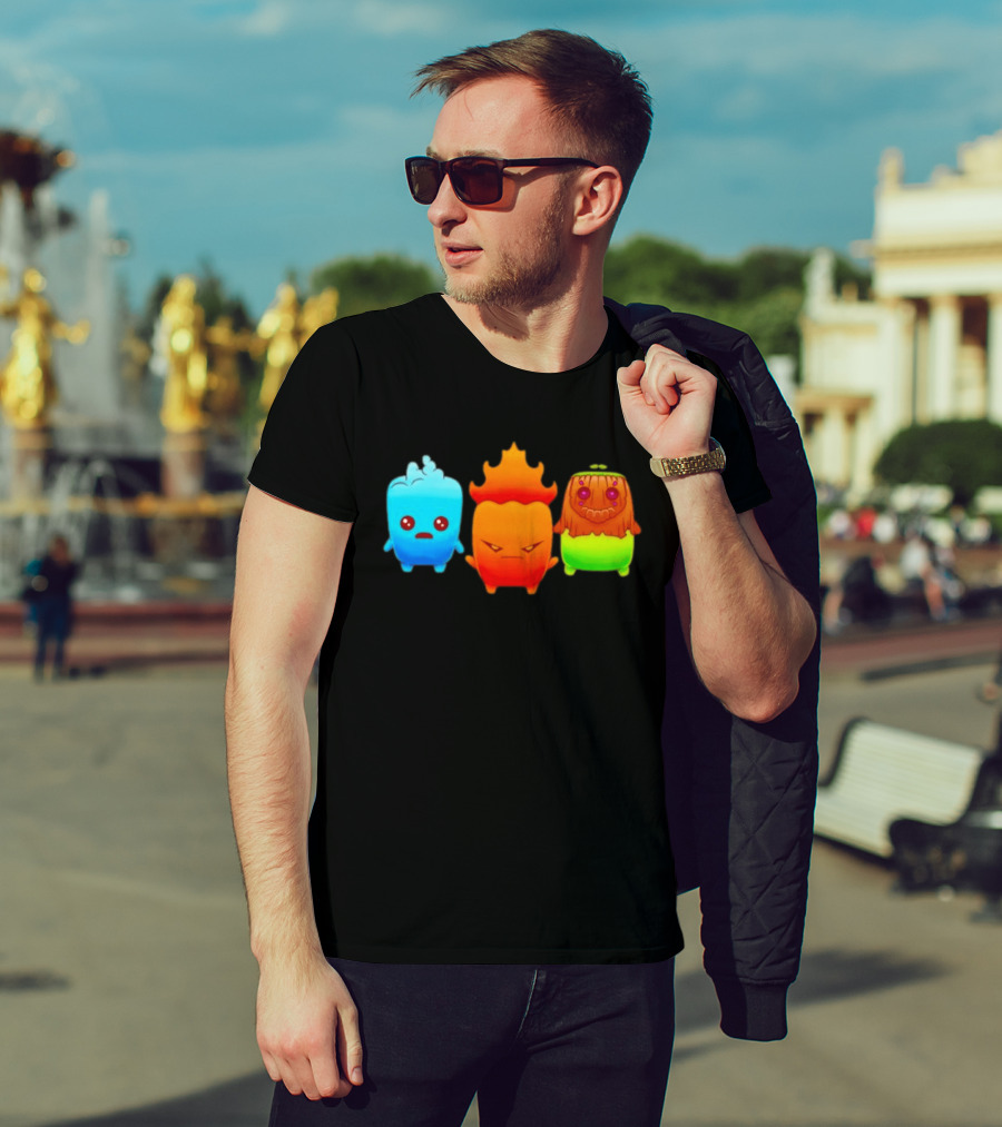 Water Fire And Earth Elemental Creatures Fireboy And Watergirl Cute Characters T-Shirt