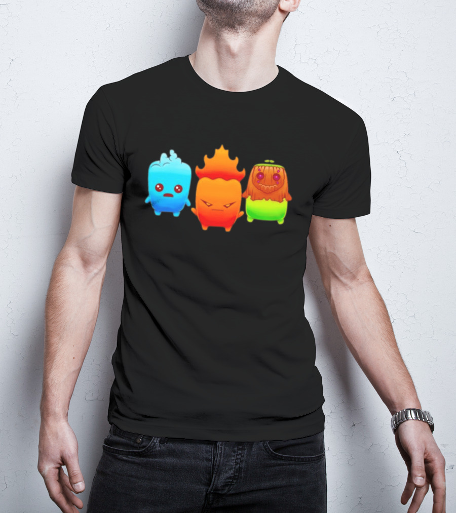 Water Fire And Earth Elemental Creatures Fireboy And Watergirl Cute Characters T-Shirt