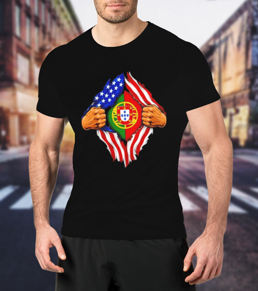 Super Hero American Portuguese Pride Combo Flag T-Shirt