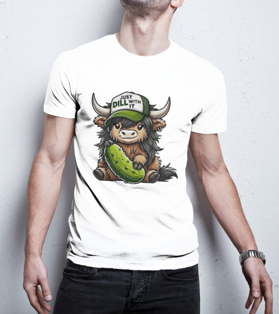 Highland Cow Just Dill With It Pickle Hat T-Shirt