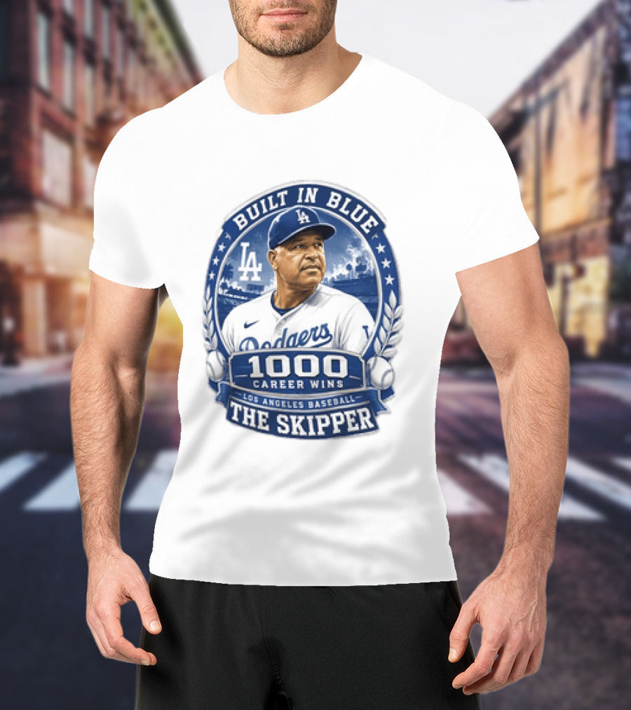 Built In Blue Los Angeles Dodgers Dave Roberts 1000 Career Wins The Skipper T-Shirt