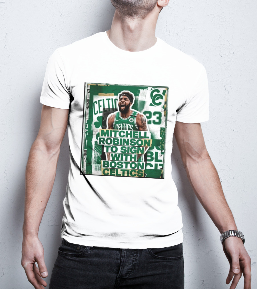 Mitchell Robinson Boston Celtics Signing Announcement Celtics Basketball Sports News T-Shirt