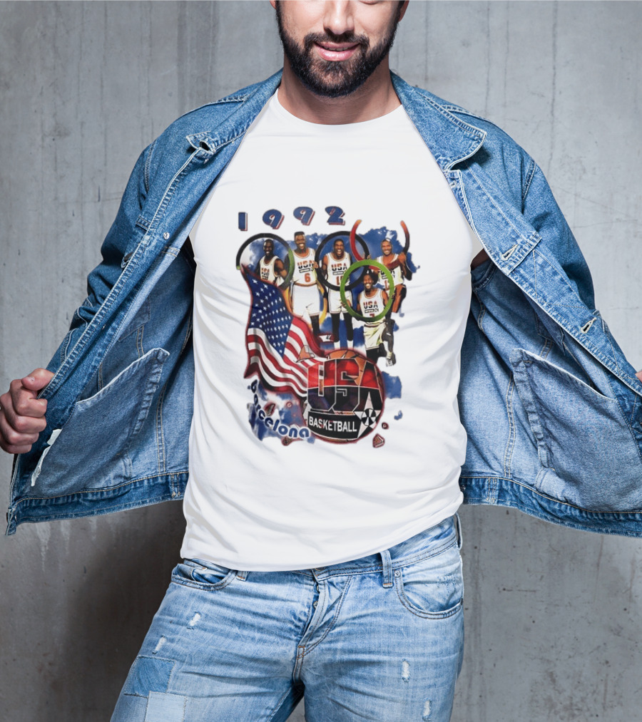 USA Basketball 1992 Dream Team Patrick Ewing David Robinson Michael Jordan Clyde Drexler Barcelona T-Shirt