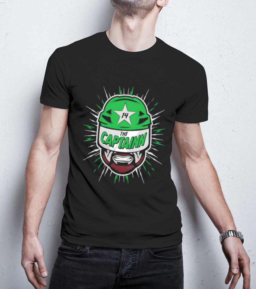 The Captainn Dallas Stars 14 Hockey Beard Helmet T-Shirt