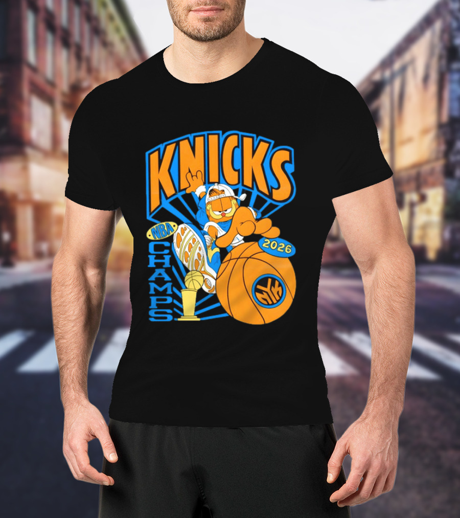Knicks NBA Champs 2026 Orange Cat Basketball T-Shirt