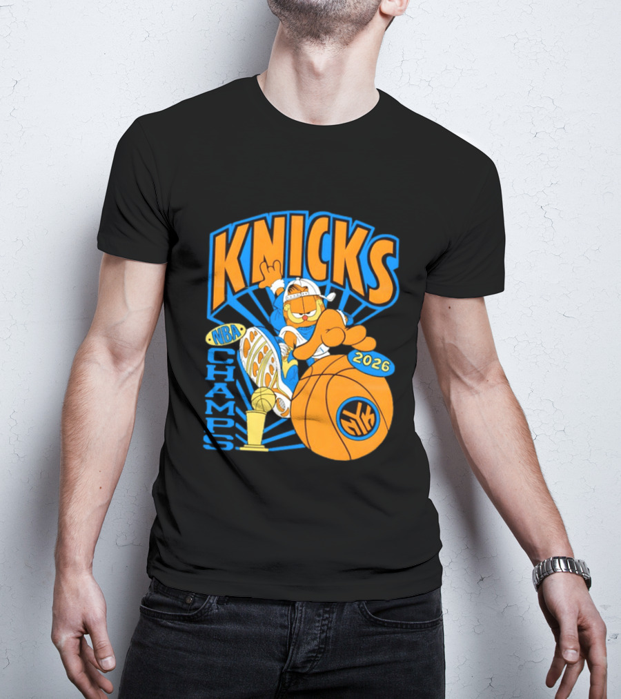 Knicks NBA Champs 2026 Orange Cat Basketball T-Shirt