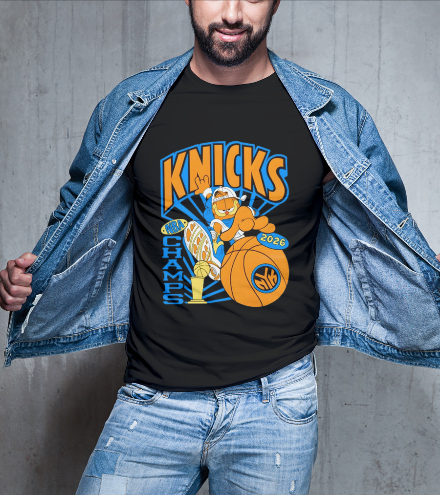 Knicks NBA Champs 2026 Orange Cat Basketball T-Shirt