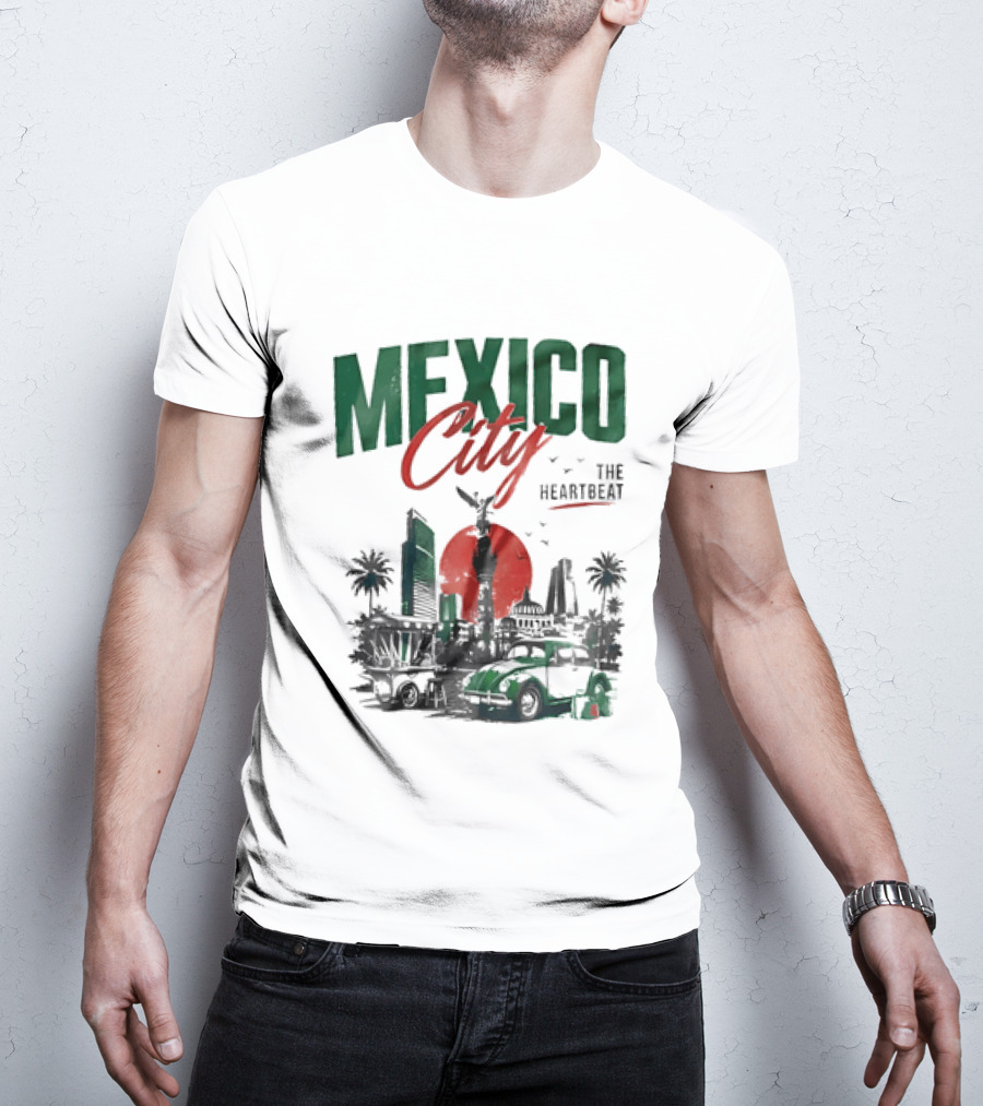 Mexico City Skyline Angel Of Independence Vibrant Heartbeat Landscape T-Shirt