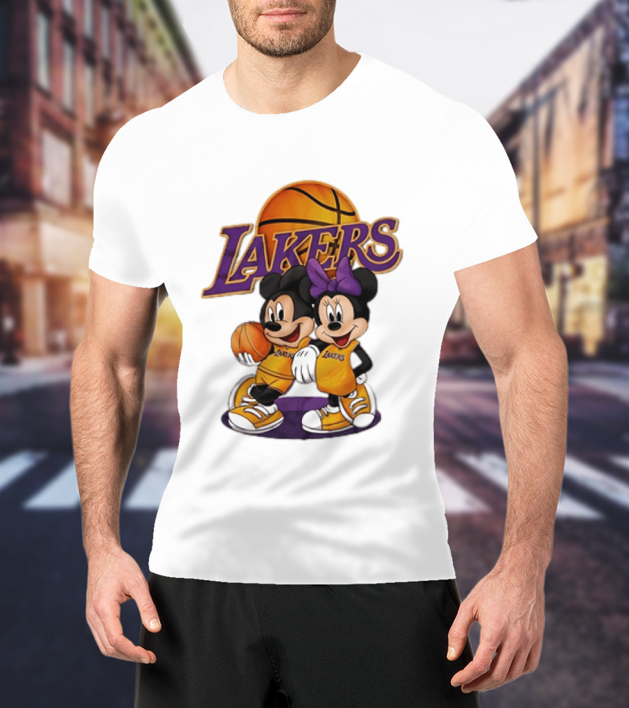 Mickey Mouse Los Angeles Lakers Basketball Crossover With Minnie Mouse T-Shirt