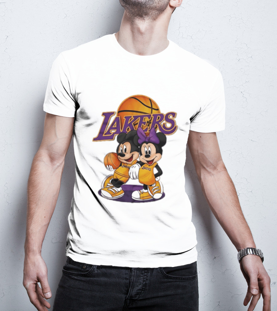 Mickey Mouse Los Angeles Lakers Basketball Crossover With Minnie Mouse T-Shirt