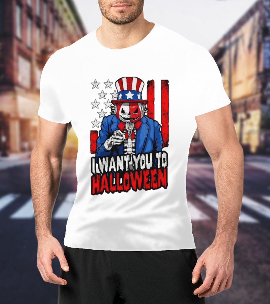 USA Patriotic Zombie Uncle Sam Pumpkin I Want You To Halloween T-Shirt