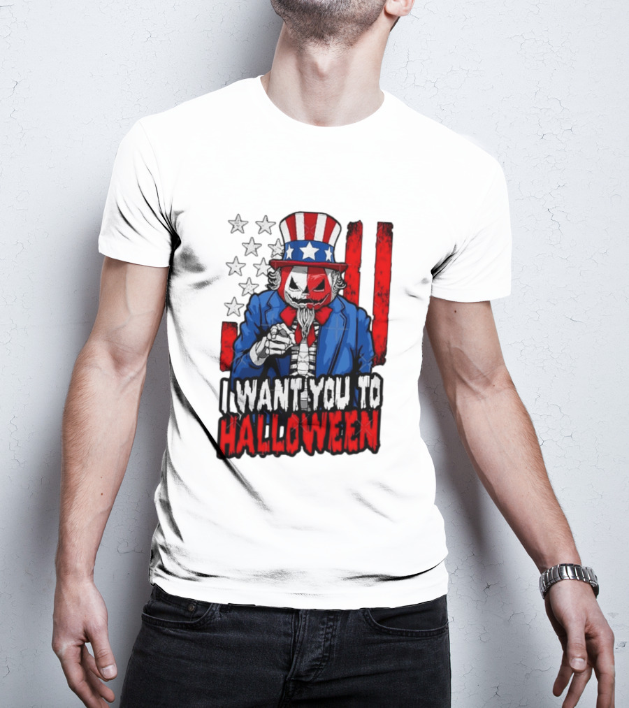USA Patriotic Zombie Uncle Sam Pumpkin I Want You To Halloween T-Shirt