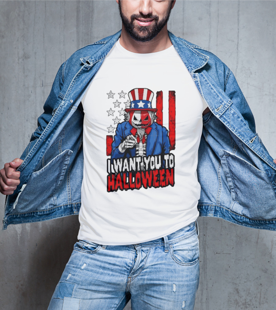 USA Patriotic Zombie Uncle Sam Pumpkin I Want You To Halloween T-Shirt