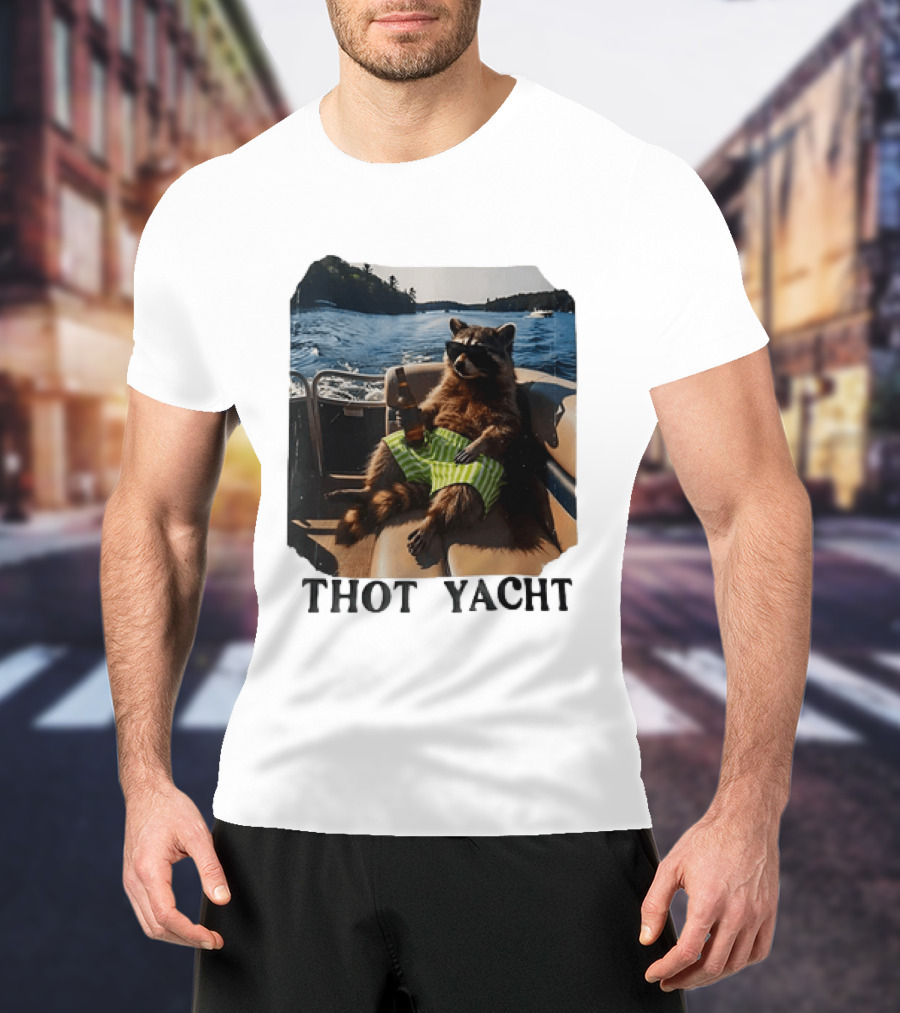 Raccoon Relaxing Thot Yacht Boat Adventure T-Shirt