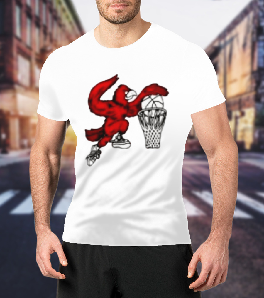 Red Cardinal Bird Dunking Basketball T-Shirt
