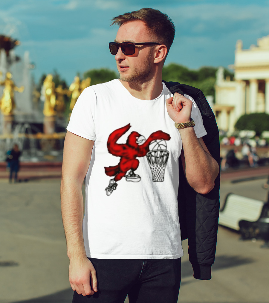 Red Cardinal Bird Dunking Basketball T-Shirt