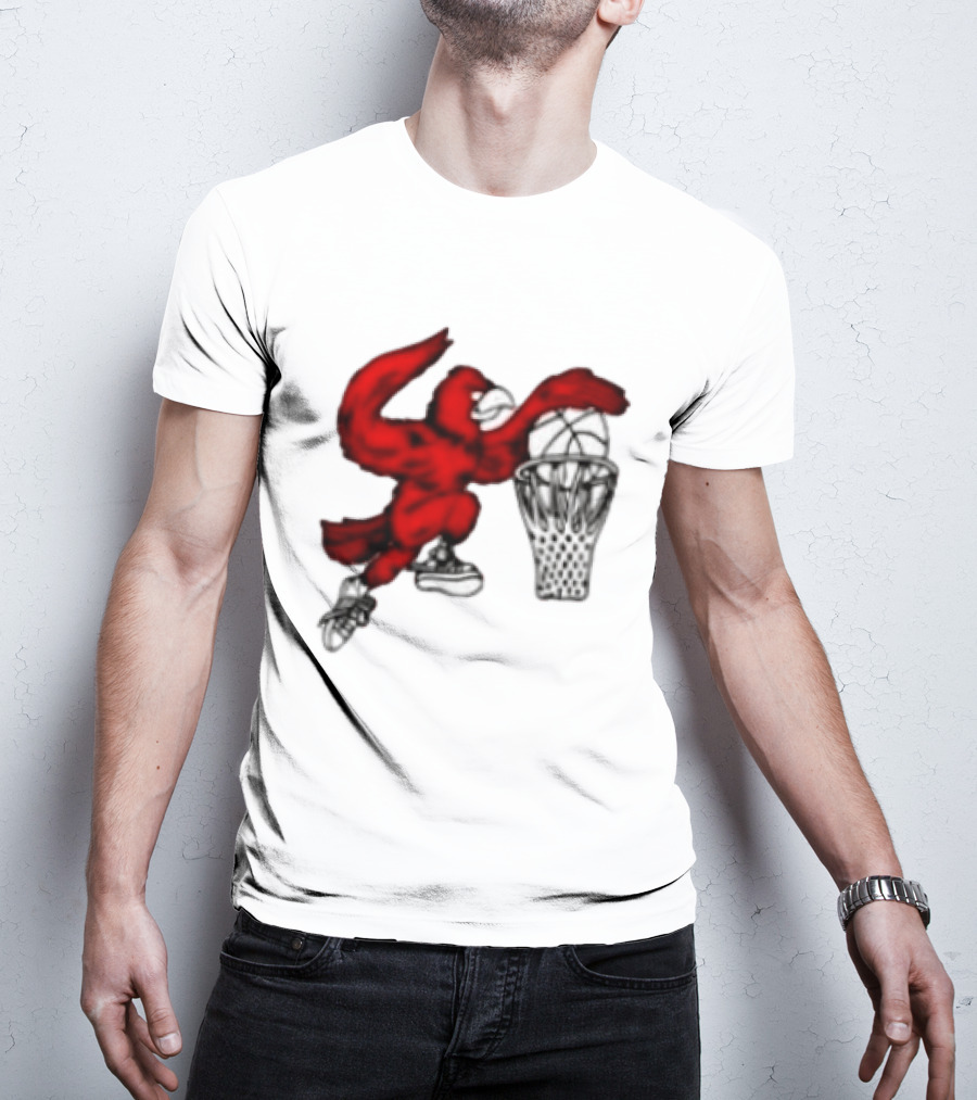 Red Cardinal Bird Dunking Basketball T-Shirt