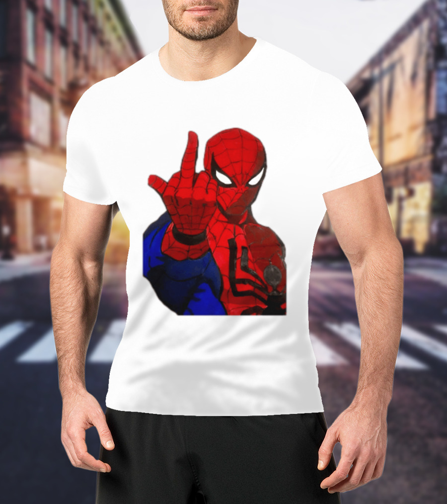 Spider Man Middle Finger Gesture Iconic Superhero Attitude T-Shirt