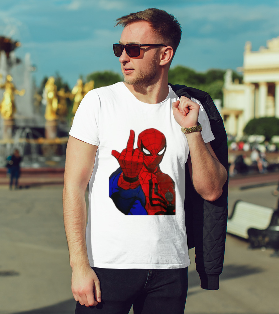 Spider Man Middle Finger Gesture Iconic Superhero Attitude T-Shirt