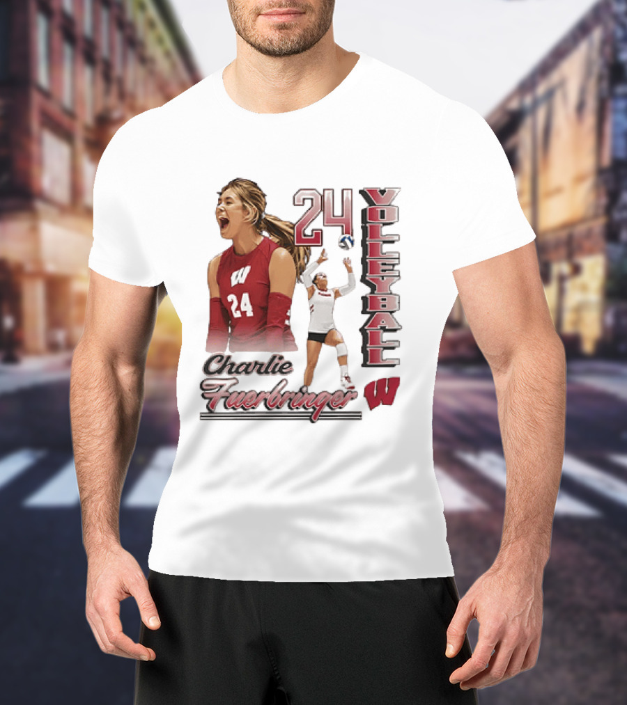 Wisconsin Badgers Charlie Fuerbringer Volleyball Number 24 T-Shirt
