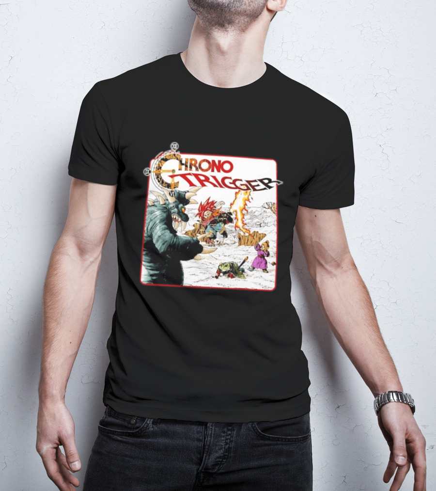 Chrono Trigger Iconic Gaming Adventure Characters And Battle Scene T-Shirt