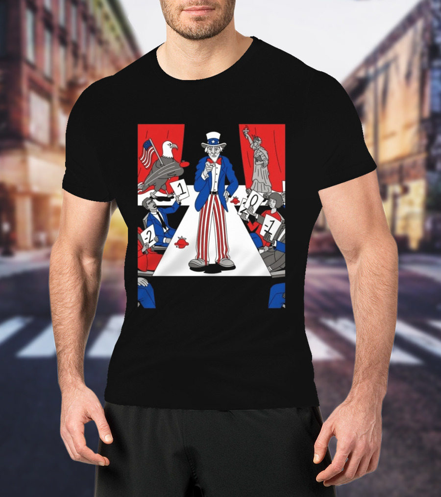 Uncle Sam Patriotic Symbol With Statue Of Liberty And American Eagle Political Commentary T-Shirt