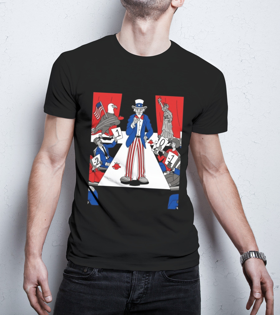 Uncle Sam Patriotic Symbol With Statue Of Liberty And American Eagle Political Commentary T-Shirt