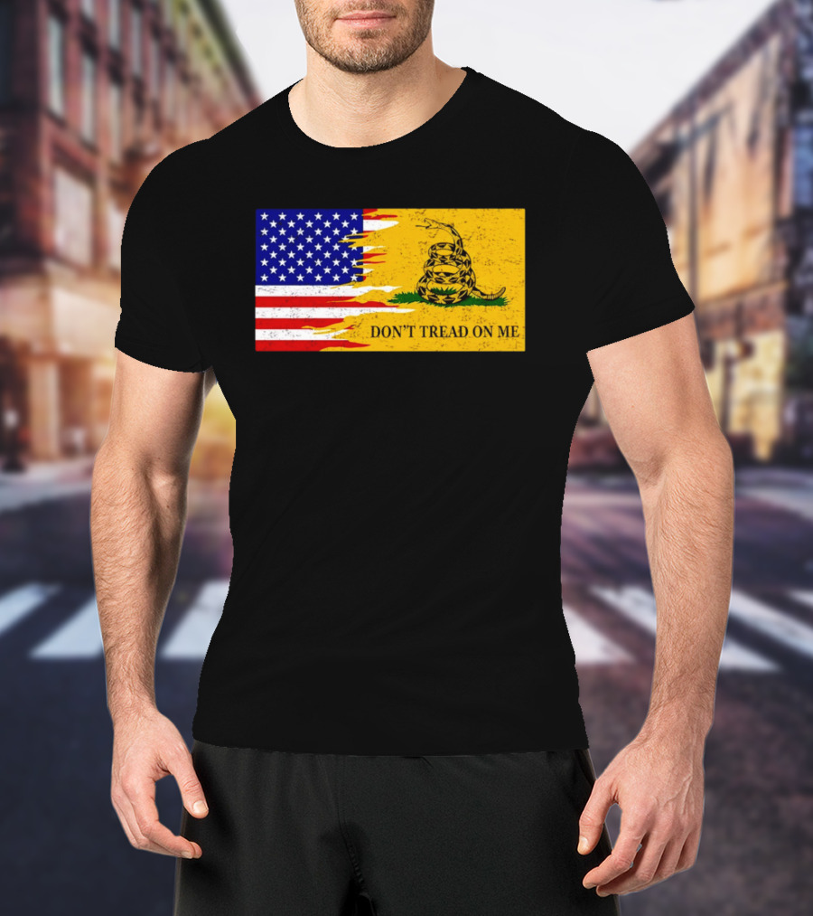 Don't Tread On Me American Flag Gadsden Snake T-Shirt