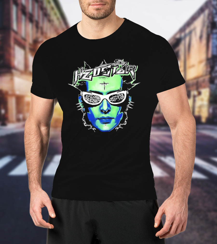 Heustar Face Futuristic Cyberpunk Digital Neon Aesthetic T-Shirt