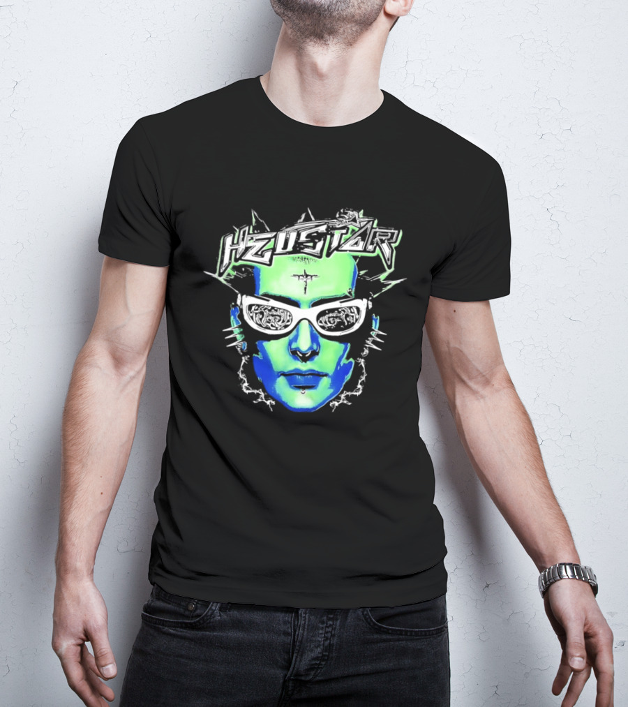 Heustar Face Futuristic Cyberpunk Digital Neon Aesthetic T-Shirt