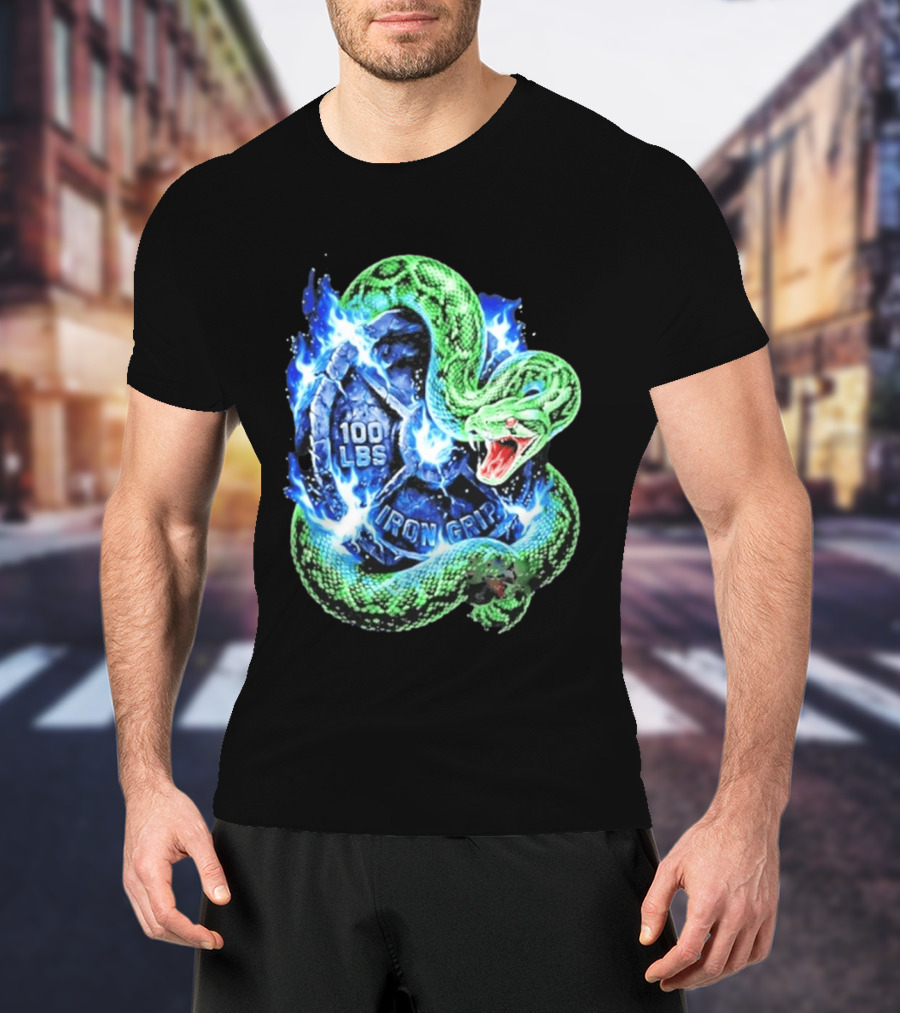 100 Lbs Iron Grip Snake With Lightning And Dumbbell T-Shirt