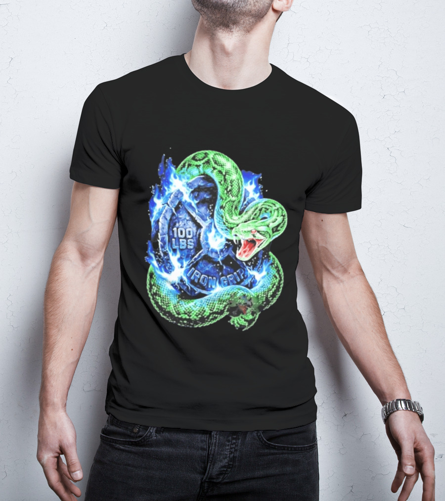 100 Lbs Iron Grip Snake With Lightning And Dumbbell T-Shirt
