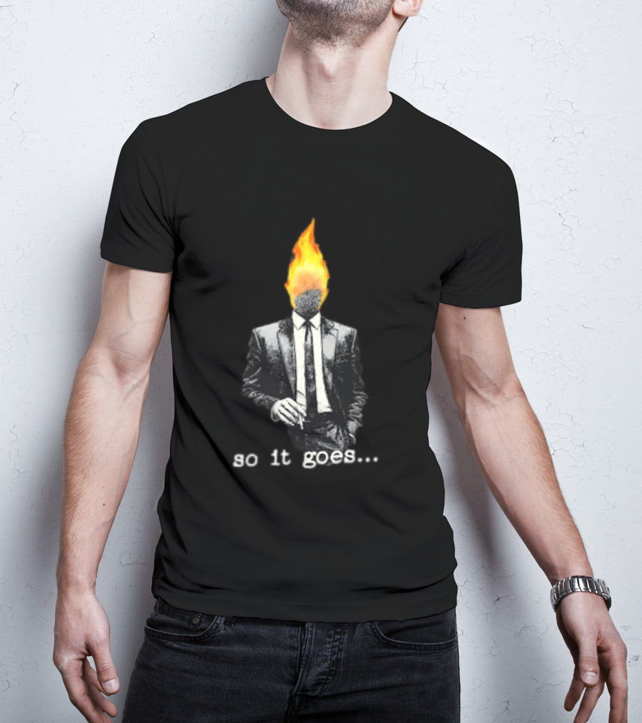 Ignition Man In Tuxedo So It Goes Burning Head Smoking T-Shirt