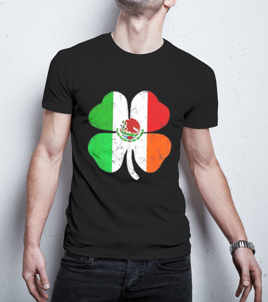 Mexican Irish Shamrock Flag St Patrick's Mexico Ireland Unity T-Shirt