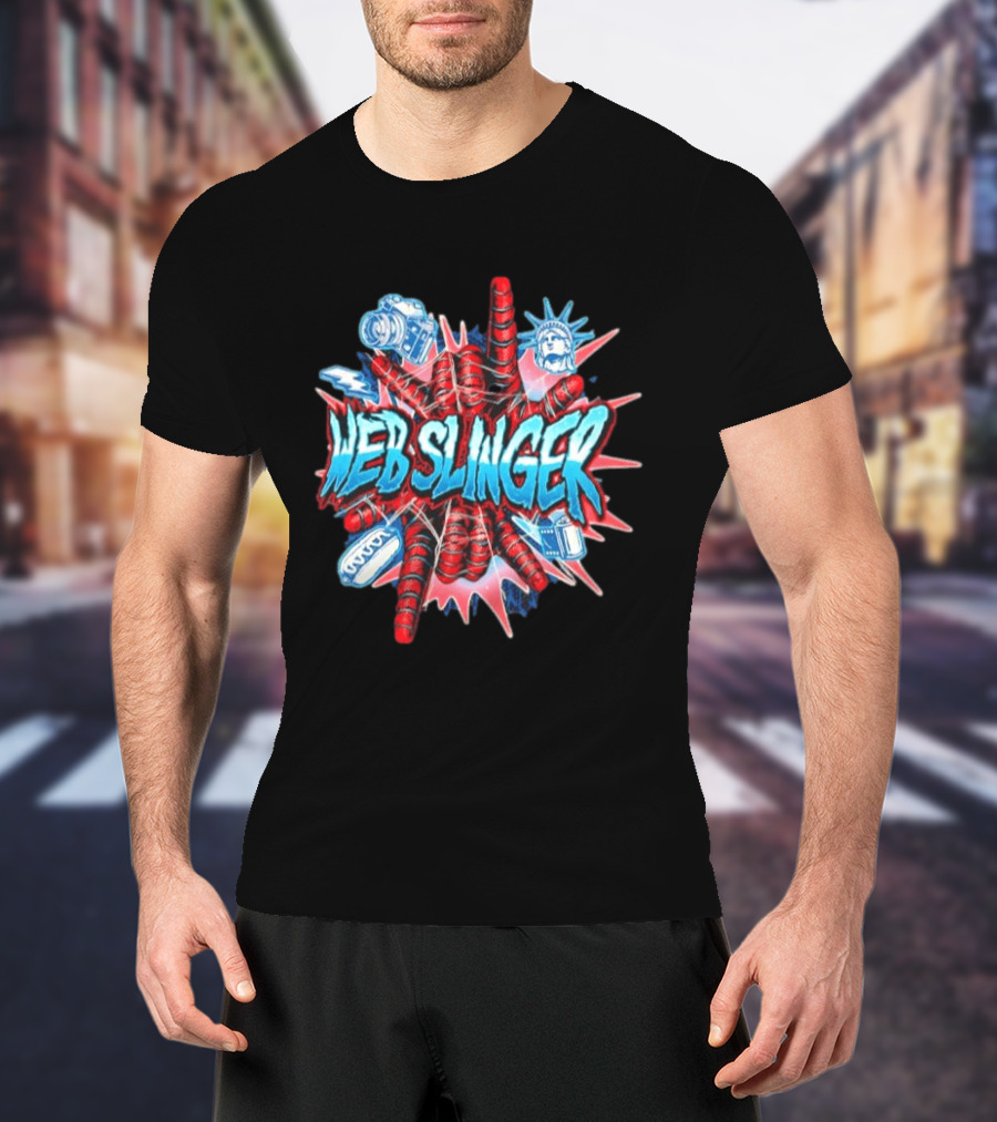 Web Slinger Camera Statue Of Liberty Sneakers Film Hot Dog T-Shirt