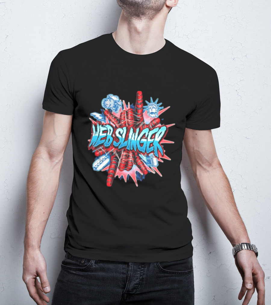 Web Slinger Camera Statue Of Liberty Sneakers Film Hot Dog T-Shirt