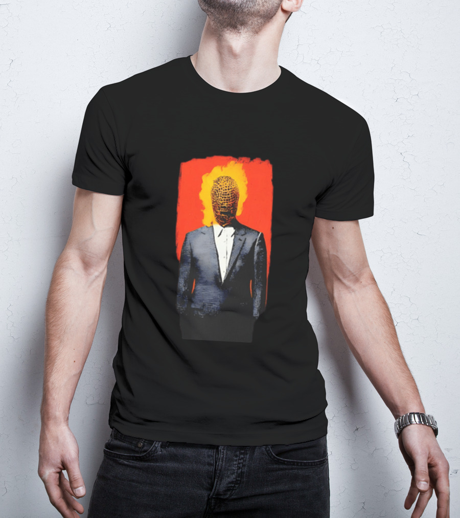 Ignition Man In Tuxedo With Fiery Head On Bold Red T-Shirt