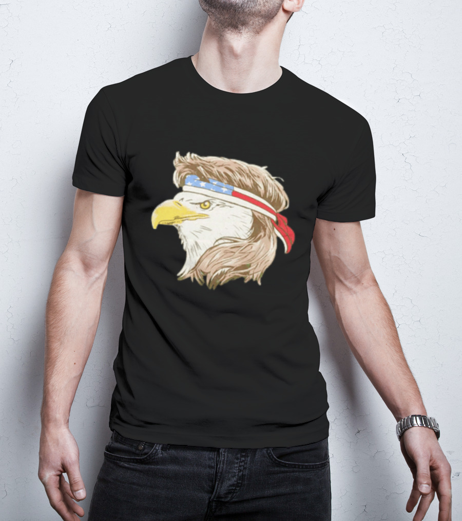 Bald Eagle With American Flag Bandana And Patriotic Hair T-Shirt