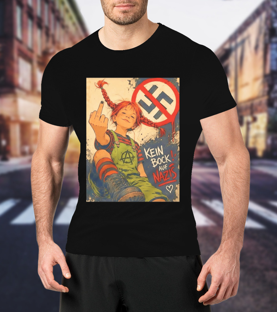 Pippi Longstocking Kein Bock Auf Nazis Middle Finger Anti Nazi Sign Anarchy T-Shirt