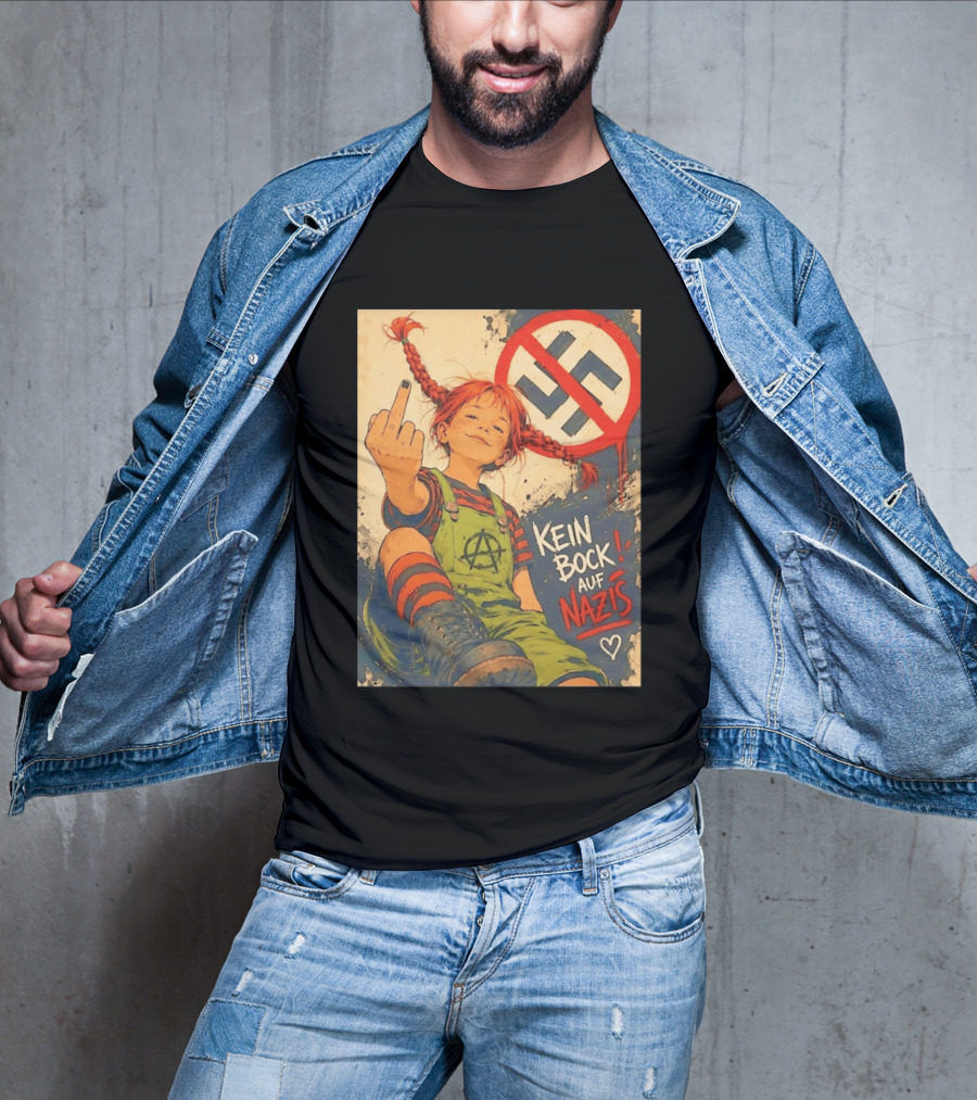 Pippi Longstocking Kein Bock Auf Nazis Middle Finger Anti Nazi Sign Anarchy T-Shirt