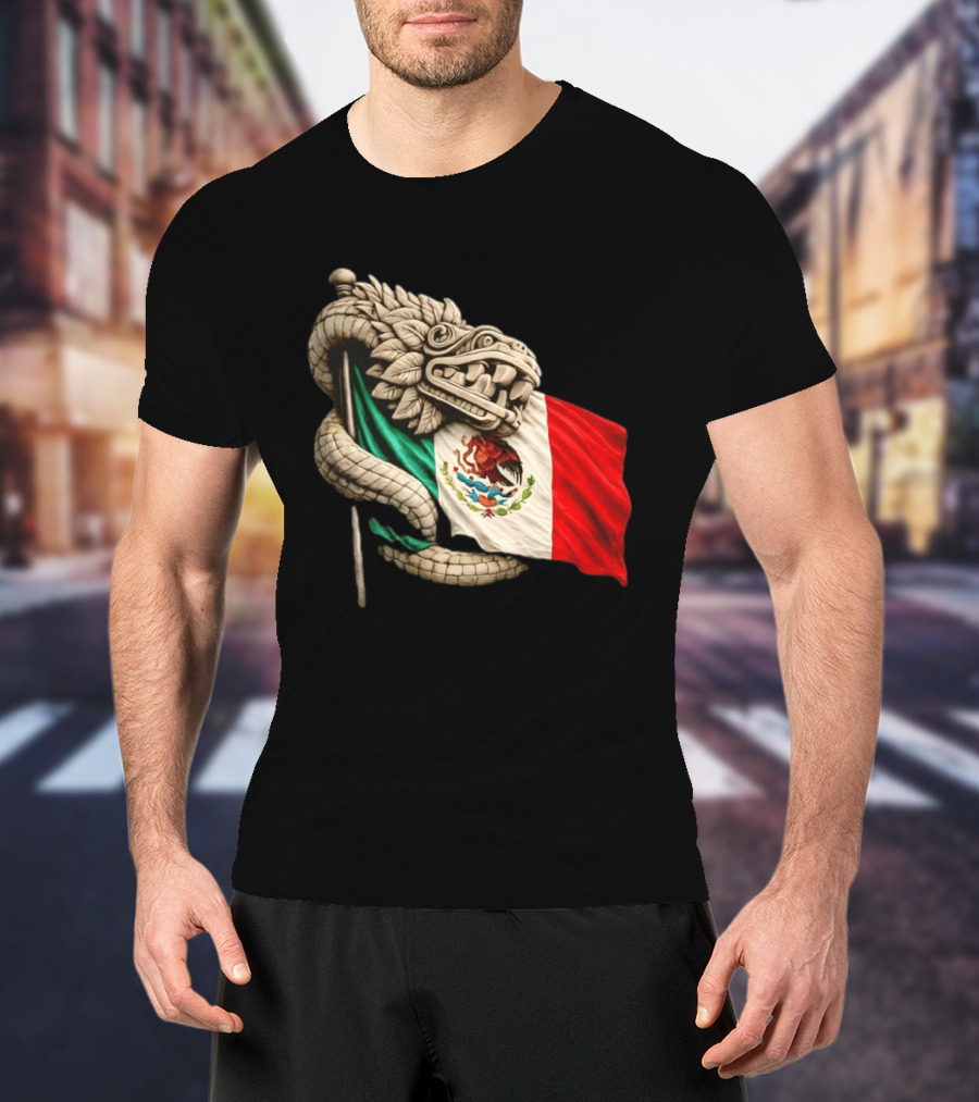 Quetzalcoatl Feathered Serpent Mexico Flag T-Shirt