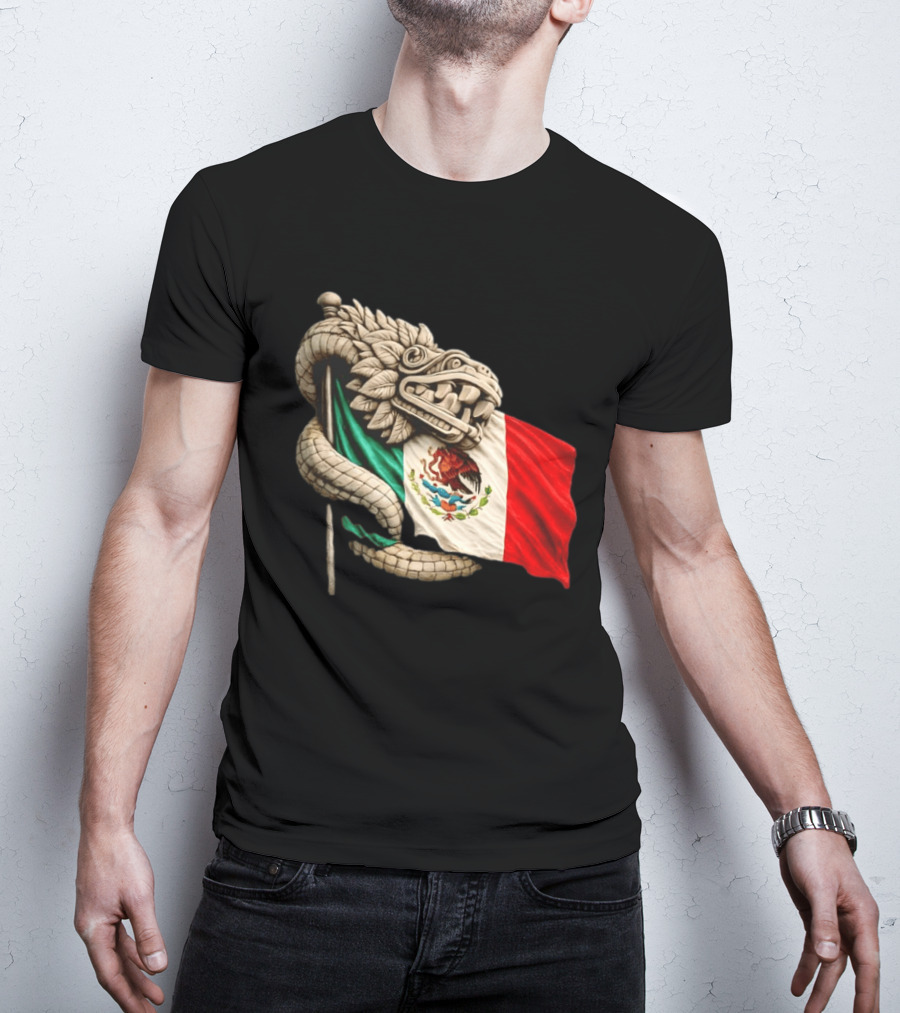 Quetzalcoatl Feathered Serpent Mexico Flag T-Shirt