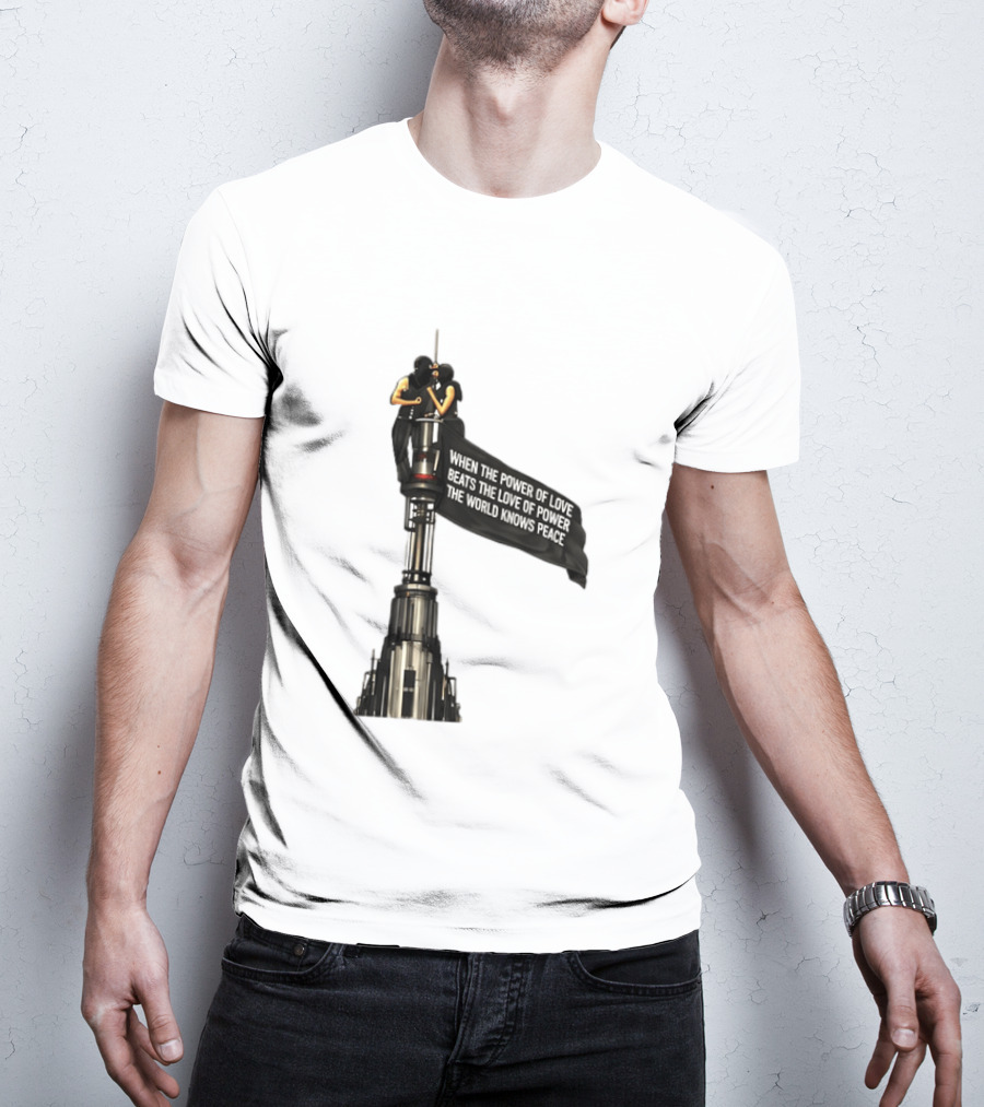 Angela Nikolau And Ivan Beerkus Love And Peace Flag On Empire State Building T-Shirt