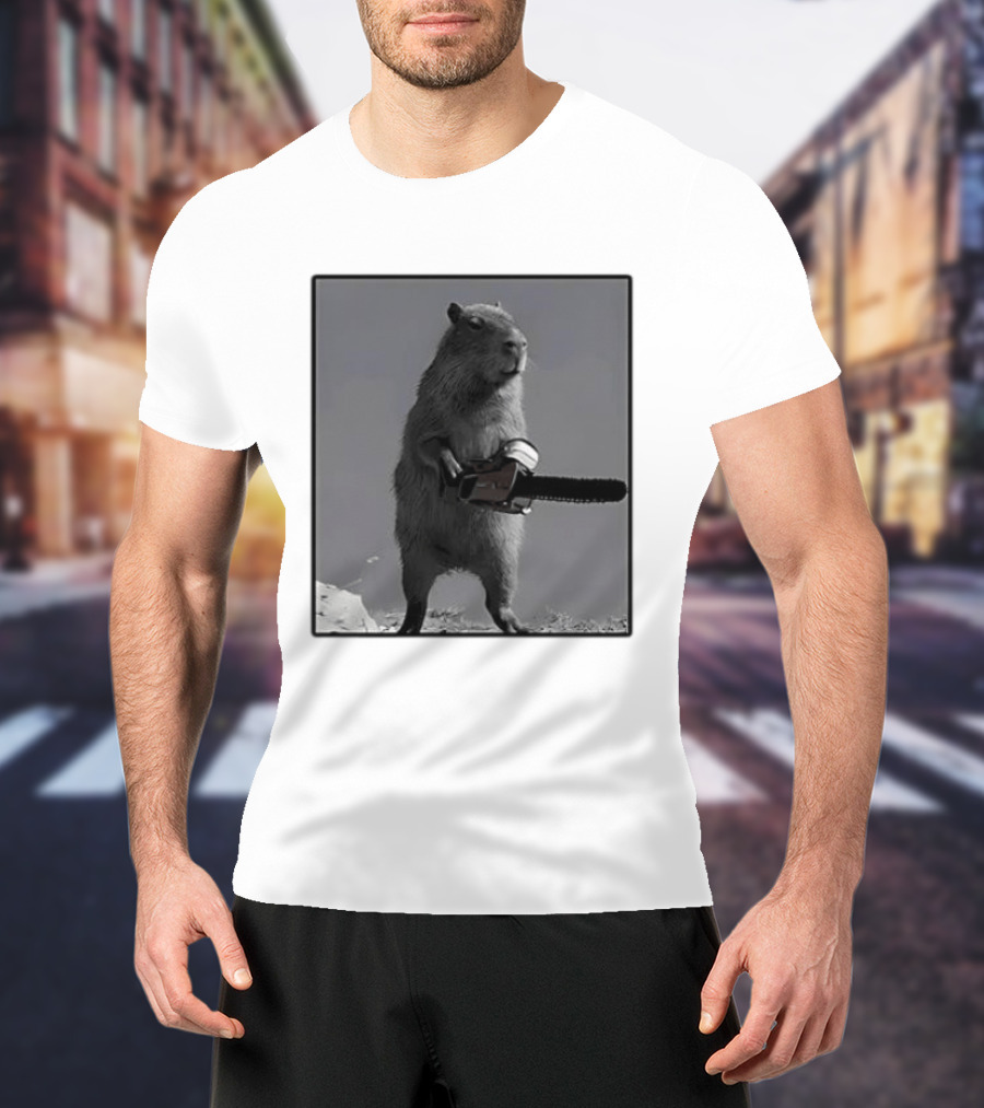 Capybara With Chainsaw Descent Into Madness Signs T-Shirt